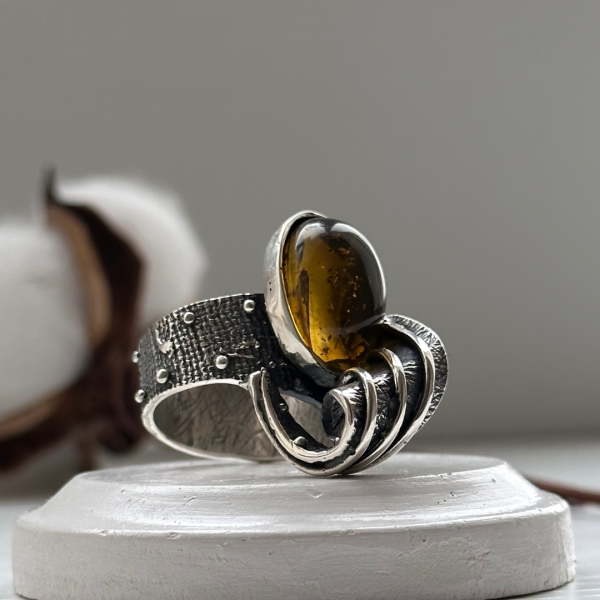 Amber Silver Ring