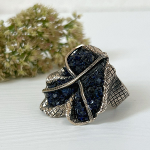 Natural and exclusive blue azurite | streling silver ring by Shahinian jewelry
