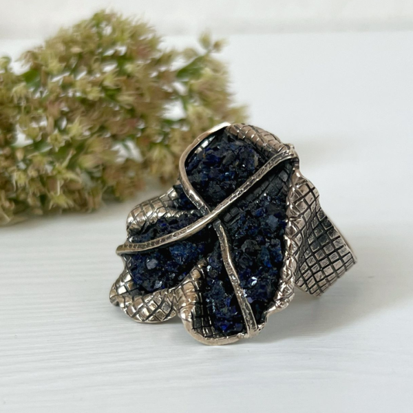 Blue Azurite and Silver Ring