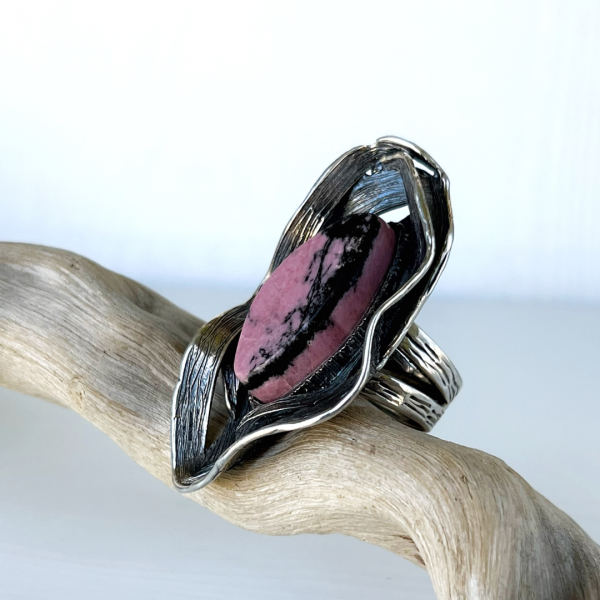 Adjustable Silver Rhodonite Ring