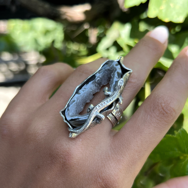 Sterling Silver Agate Lizard Ring