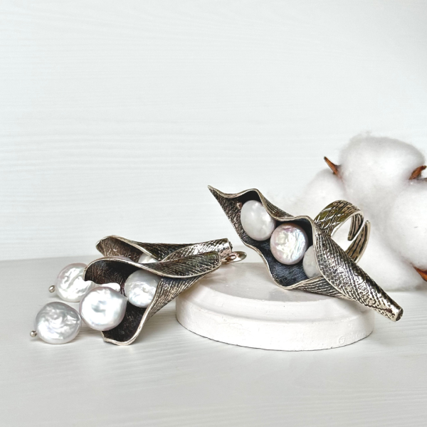 Pearl Sterling Silver Ring and Earrings