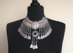 Silver Plated Drop Coin Anahit Necklace, Armenian Necklace, Armenian Necklace with Black Onyx Stones
