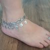 Pomegranate Ankle Flowery Silver Plated Drop Bracelet, Pomegranate Drop Ankle Bracelet, Armenian Ankle Bracelet