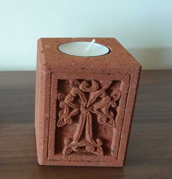 Tuff Stone Cross Candle Holder