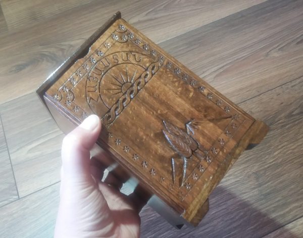 Handcrafted Armenian Wooden Box with Mount Ararat and Etchmiadzin Cathedral, Kitchen Storage Box, Decorative Wooden Box