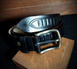 Hand tooled leather belt for men