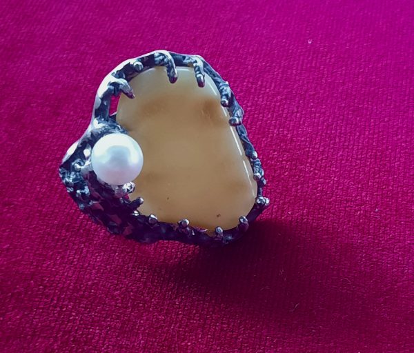 Ring with Amber and Pearl