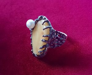 Ring with Amber and Pearl