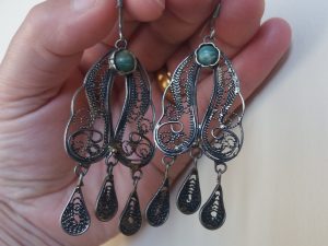 Armenian Filigree Amazonite Drop Dangle Earrings, Armenian Earrings, Ethnic Earrings
