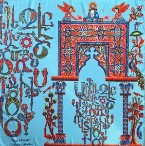 Armenian Scarf with Alphabet and Altar, Nº 2 (Light Blue) by MANÉ