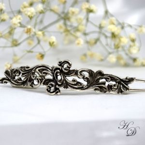 Silver Hair Clip/Barrette “Floral Patterns”