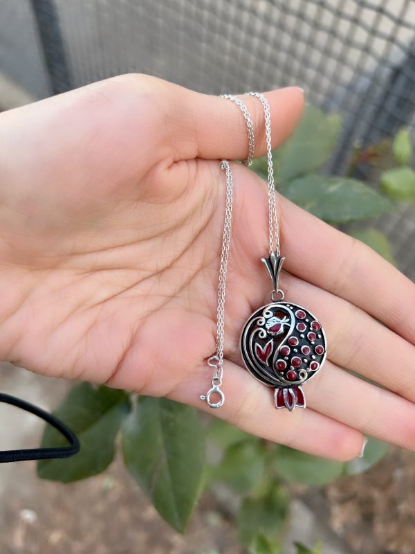 Sterling Silver Red Enameled Pomegranate Pendant