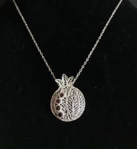 Silver filigree handmade necklace small pomegranate