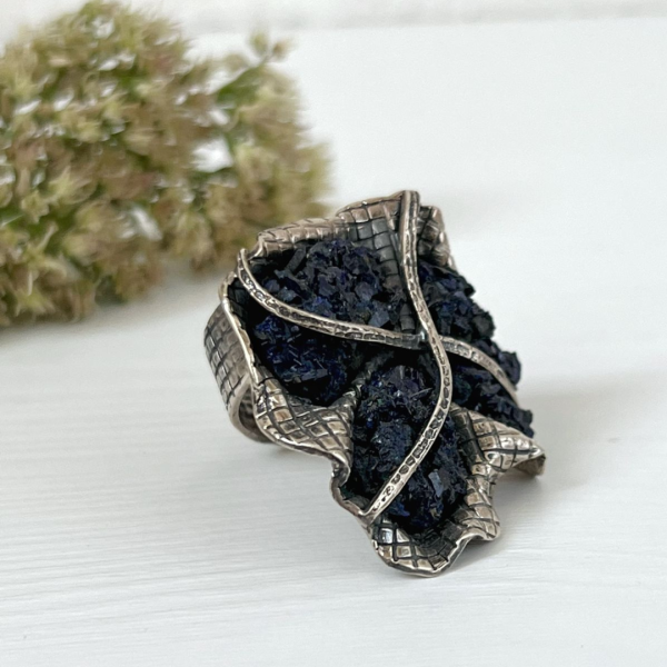 Blue Azurite and Silver Ring