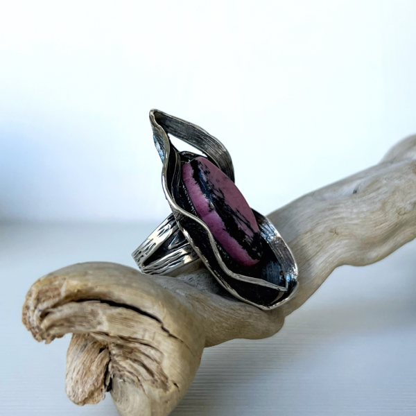 Adjustable Silver Rhodonite Ring