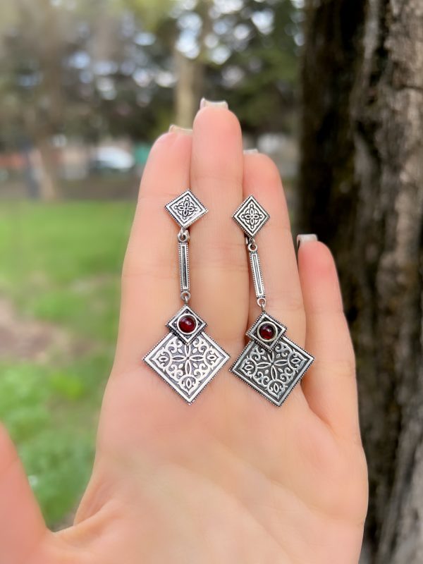 Sterling Silver Garnet Dangle Earrings