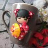 Kokeshi Doll Grey Mug