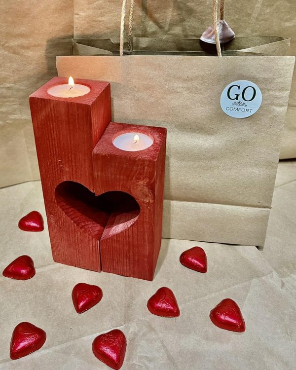 "Inseparable Hearts" Wooden Candle Holder