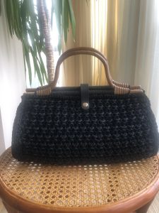 Black handmade bag with leather detail