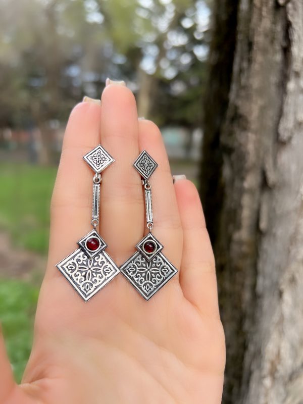 Sterling Silver Garnet Dangle Earrings