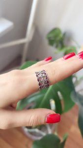 Red Stone Armenian Sterling Silver 925 Ring , Taraz Ring , Adjustable Ring