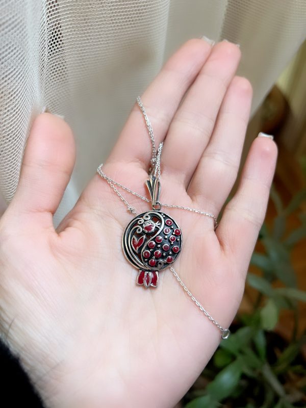 Sterling Silver Red Enameled Pomegranate Pendant