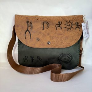 Green-brown handmade bag with Armenian petroglyphs