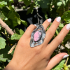 Adjustable silver ring with natural pink stone rodonite | designed by Shahinian jewelry