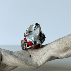 Special Designed Silver Ring with Natural Pearls and Coral