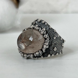 Silver ring with Rutilated Quartz: Unique design: Handmade Jewelry by Shahinian