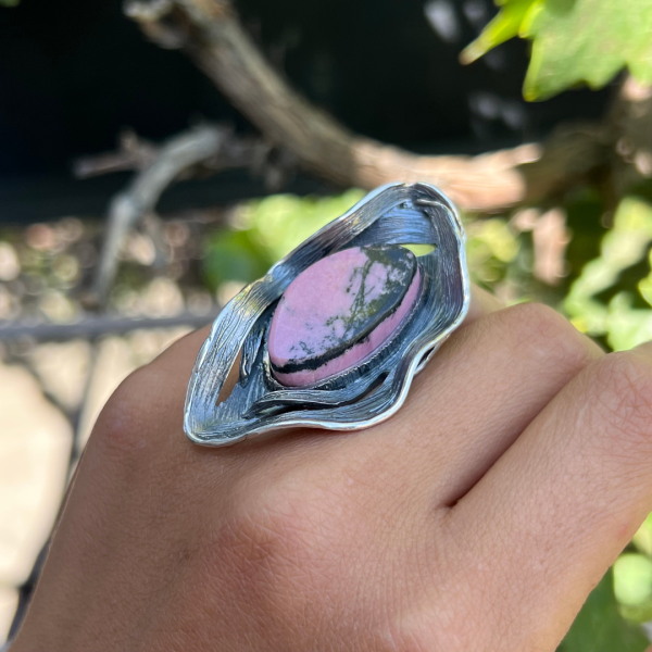 Adjustable Silver Rhodonite Ring