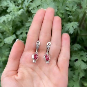 Delicate pomegranate earrings sterling silver 925 , Armenian handmade