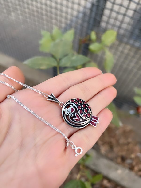 Sterling Silver Red Enameled Pomegranate Pendant