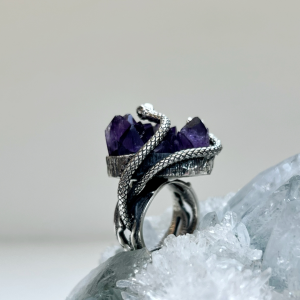 Exclusive silver ring with natural amethyst druzy | handmade by Shahinian jewelry