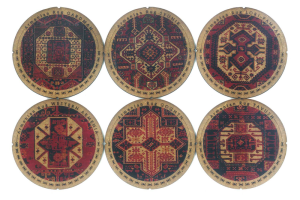 Brand New Wooden Armenian Carpet Signs Coasters Set (6 pieces)