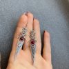 Sterling silver 925 Armenian ethnic jewelry , Armenian silver ring and earrings jewelry set with red gemstone