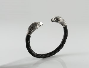 Cuff Bracelet For Men Sterling Silver 925 and Leather ” Eagle “