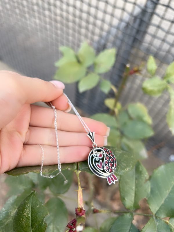 Sterling Silver Red Enameled Pomegranate Pendant