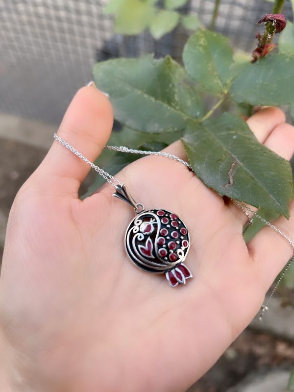 Sterling Silver Red Enameled Pomegranate Pendant