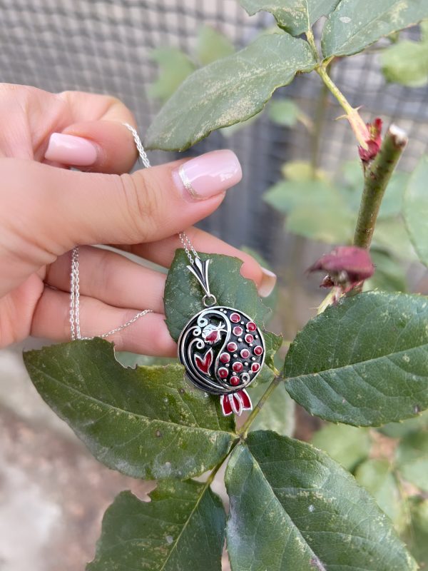 Sterling Silver Red Enameled Pomegranate Pendant