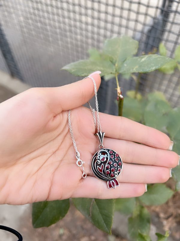 Sterling Silver Red Enameled Pomegranate Pendant