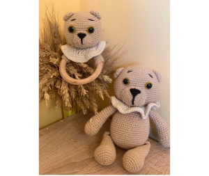 ՛ A Bear ‘ with rattle handmade crochet toy (A1)