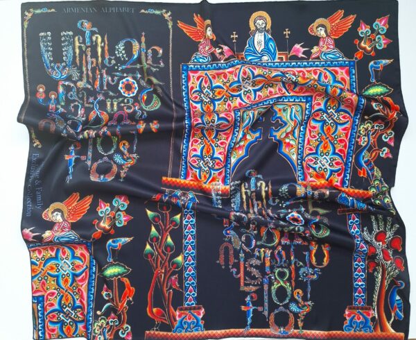 Armenian Alphabet and Altar Black Scarf