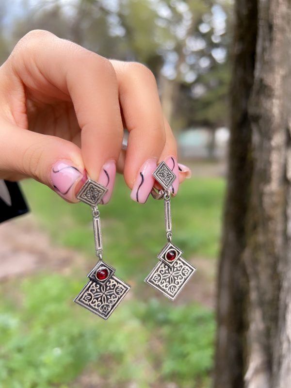 Sterling Silver Garnet Dangle Earrings