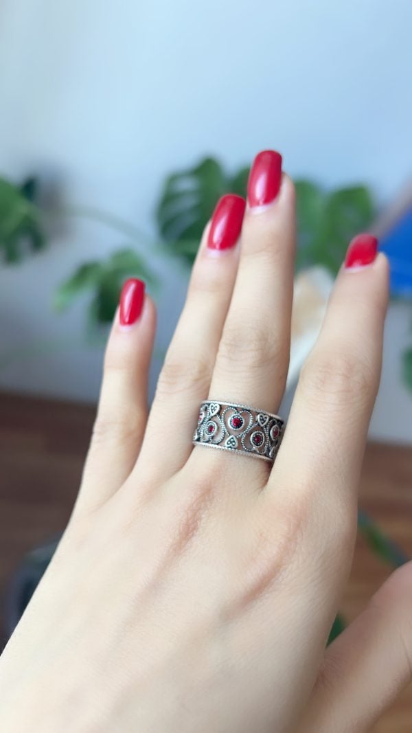 Sterling Silver Red Stone Heart Ring