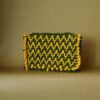 Crochet Bag - Casual Chic Crochet Pouch - Yellow and Green - Zig Zag Pattern with Pompoms