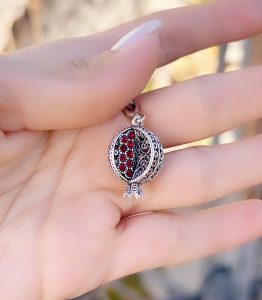 Red Enameled Pomegranate Pendant STERLING SILVER 925 Armenian Jewellery