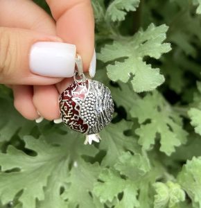 Red Enameled Pomegranate Pendant STERLING SILVER 925 Armenian Jewellery