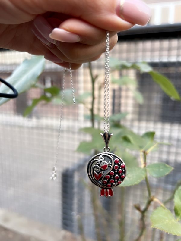 Sterling Silver Red Enameled Pomegranate Pendant